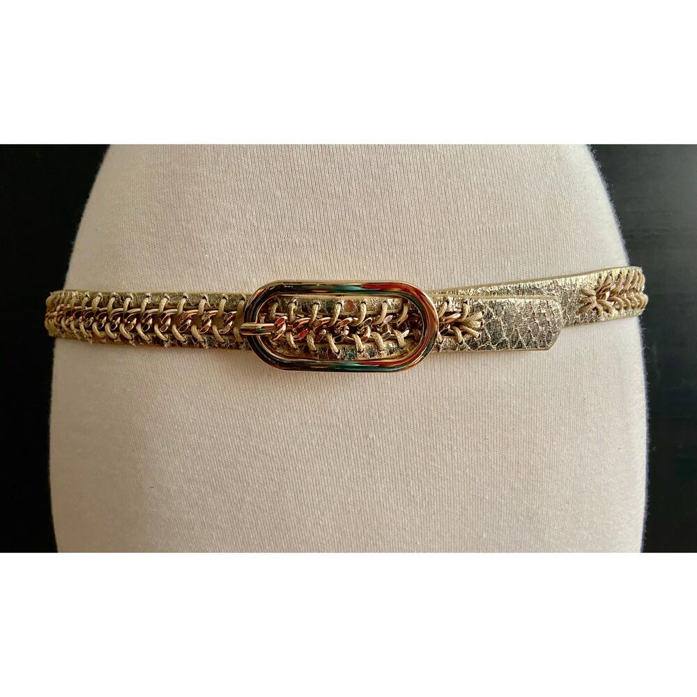 NINE WEST Gold Metallic Belt w/Chain Accent sz S